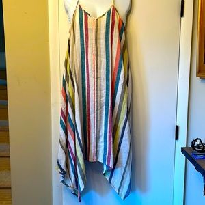 Linen Stripe maxi sundress, small, boho, adjustable straps, layered bottom